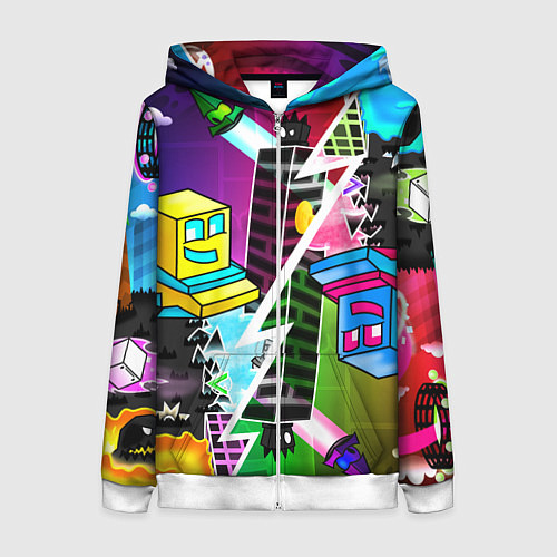 Женская толстовка на молнии Geometry Dash: Parallel Worlds / 3D-Белый – фото 1