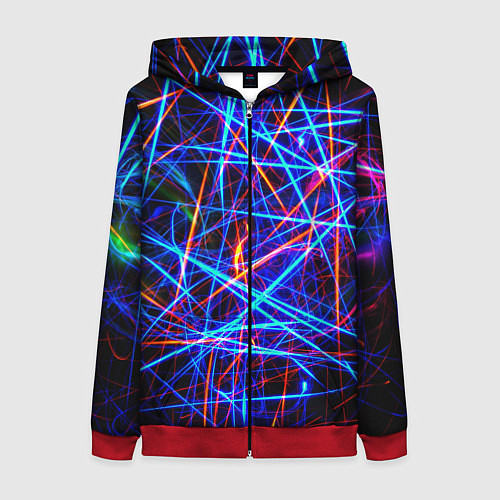 Женская толстовка на молнии NEON LINES Glowing Lines Effect / 3D-Красный – фото 1