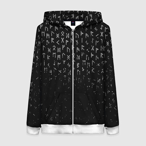 Женская толстовка на молнии МЕТАЛЛИЧЕСКИЕ РУНЫ, БРЫЗГИ КРАСОК / 3D-Белый – фото 1
