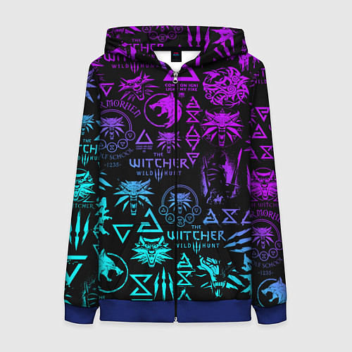 Женская толстовка на молнии ВЕДЬМАК ЛОГОБОМБИНГ НЕОН / 3D-Синий – фото 1