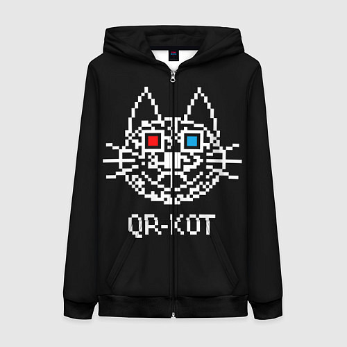 Женская толстовка на молнии QR кот в стерео очках / 3D-Черный – фото 1
