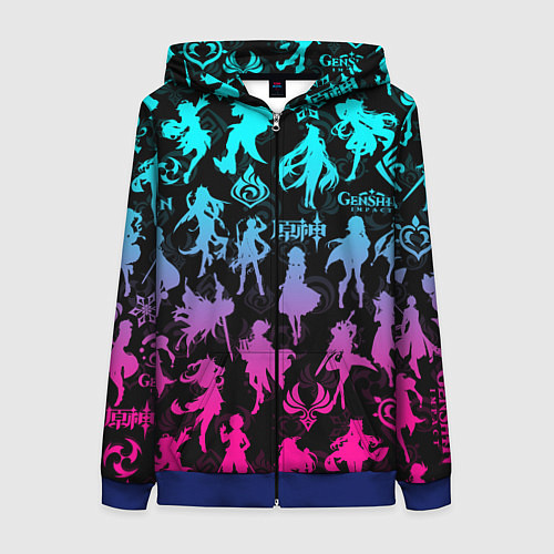 Женская толстовка на молнии ГЕНШИН ИМПАКТ НЕОН ПЕРСОНАЖИ ИГРЫ GENSHIN IM ACT L / 3D-Синий – фото 1