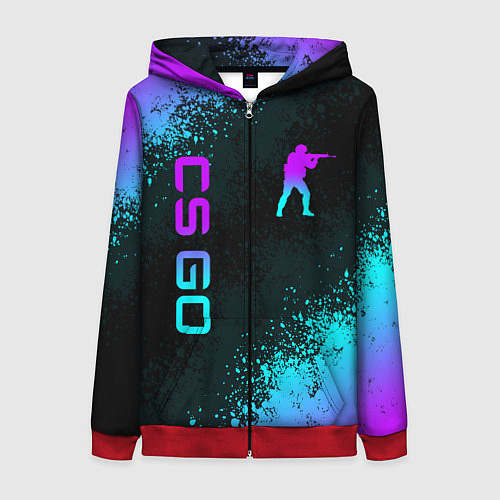 Женская толстовка на молнии CS GO NEON SYMBOL STYLE SKIN КС ГО НЕОН / 3D-Красный – фото 1