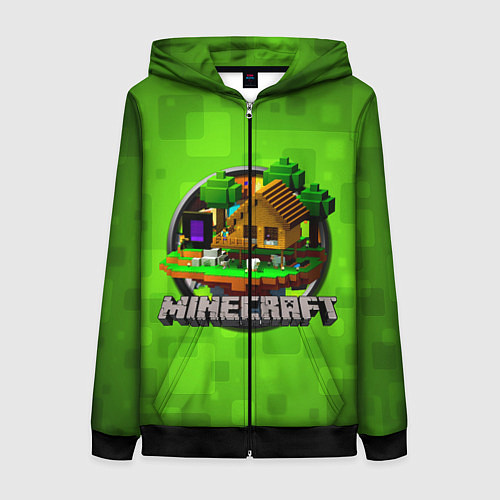 Женская толстовка на молнии Minecraft Logo Green / 3D-Черный – фото 1