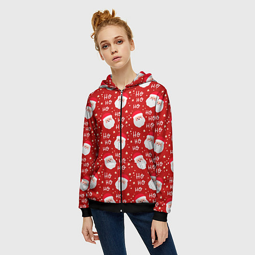 Женская толстовка на молнии САНТА КЛАУС НОВЫЙ ГОД / 3D-Черный – фото 3