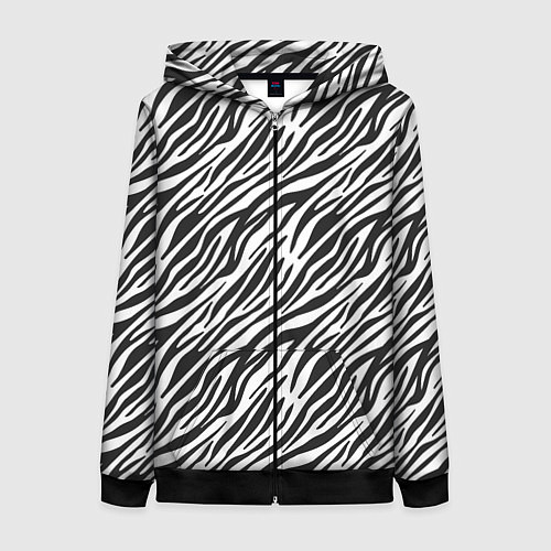 Женская толстовка на молнии Чёрно-Белые полоски Зебры / 3D-Черный – фото 1