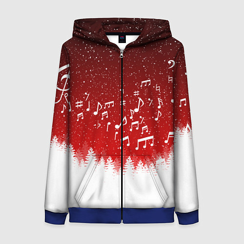 Женская толстовка на молнии МУЗЫКАЛЬНАЯ НОВОГОДНЯЯ НОЧЬ 2022 НОВЫЙ ГОД / 3D-Синий – фото 1
