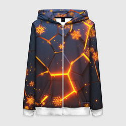 Женская толстовка на молнии НОВОГОДНИЕ ОГНЕННЫЕ 3D ПЛИТЫ FIRE NEON HEXAGON