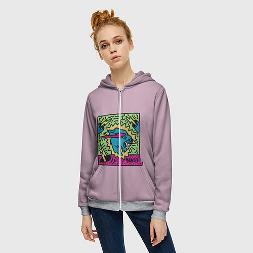 Женская толстовка на молнии Mr Beast Drawing Full Print / 3D-Меланж – фото 3