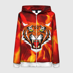 Толстовка на молнии женская Fire Tiger Face 2022, цвет: 3D-белый