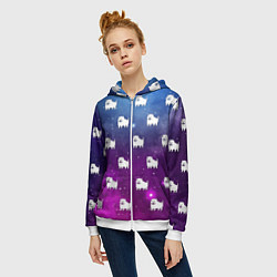 Толстовка на молнии женская UNDERTALE DOGS PATTERN SPACE, цвет: 3D-белый — фото 2