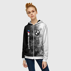 Толстовка на молнии женская БМВ Черно-белый логотип, цвет: 3D-белый — фото 2