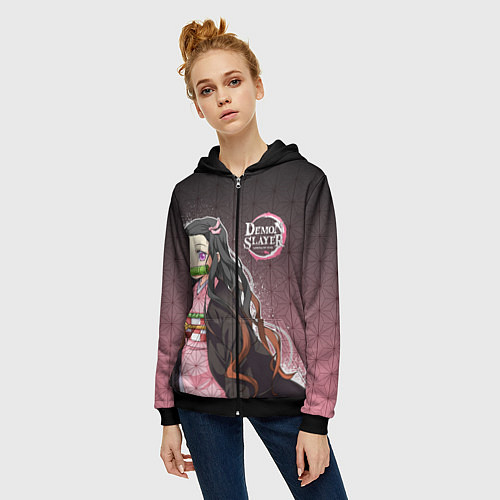 Женская толстовка на молнии НЕЗУКО NEZUKO SLAYER / 3D-Черный – фото 3