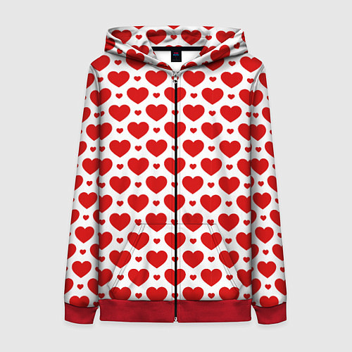 Женская толстовка на молнии Сердечки - любовь / 3D-Красный – фото 1