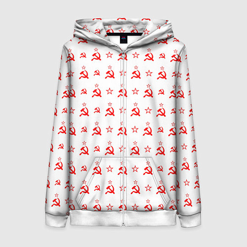 Женская толстовка на молнии Серп и Молот СССР на белом фоне / 3D-Белый – фото 1
