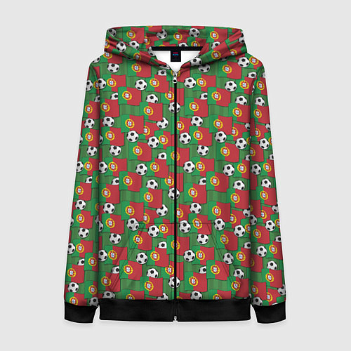Женская толстовка на молнии Португалия футбол / 3D-Черный – фото 1