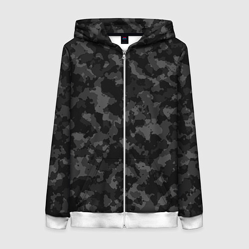 Женская толстовка на молнии ТЁМНЫЙ КАМУФЛЯЖ / 3D-Белый – фото 1
