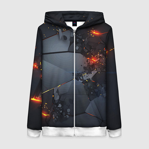 Женская толстовка на молнии НЕОНОВЫЙ ВЗРЫВ ПЛИТЫ, ОБЛОМКИ NEON EXPLOSION / 3D-Белый – фото 1