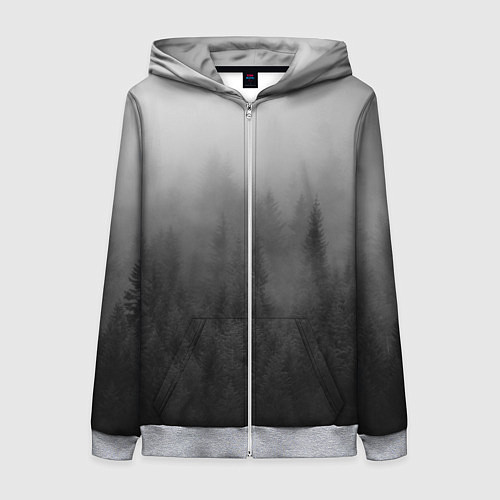 Женская толстовка на молнии ТУМАННЫЙ ЛЕС - МРАЧНЫЙ / 3D-Меланж – фото 1