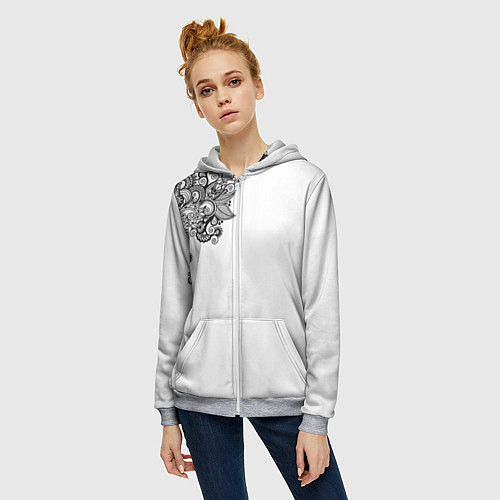 Женская толстовка на молнии Черно Белые КруЖева / 3D-Меланж – фото 3