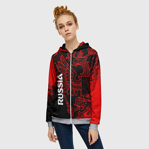 Женская толстовка на молнии Russia Герб страны / 3D-Меланж – фото 3
