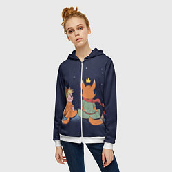 Толстовка на молнии женская Маленький принц и лис смотрят на небо, цвет: 3D-белый — фото 2