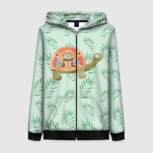 Женская толстовка на молнии Черепашка и листья / 3D-Черный – фото 1