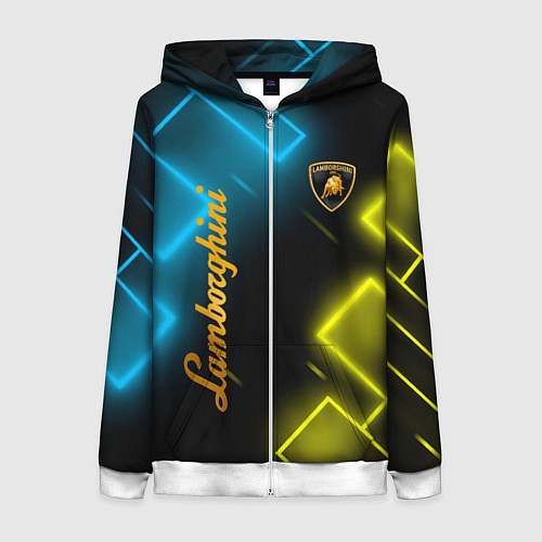 Женская толстовка на молнии Lamborghini - Неоновые фигуры / 3D-Белый – фото 1