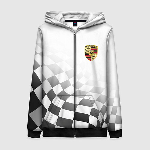 Женская толстовка на молнии Porsche Порше Финишный флаг / 3D-Черный – фото 1