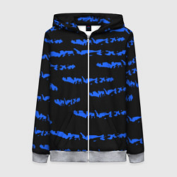 Толстовка на молнии женская Полосатый синий с черным как водяной тигр, цвет: 3D-меланж