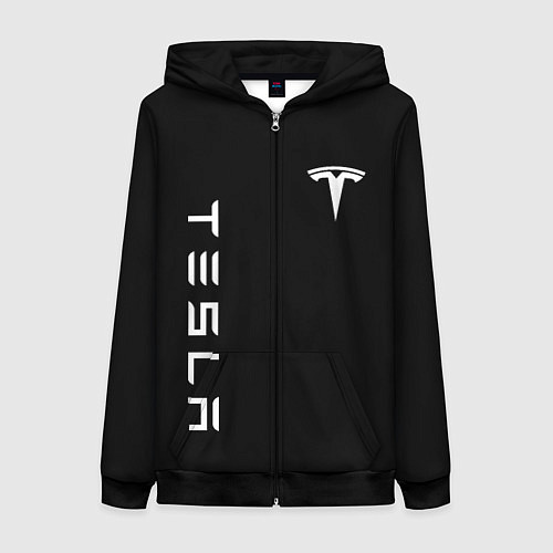 Женская толстовка на молнии Tesla Тесла логотип и надпись / 3D-Черный – фото 1