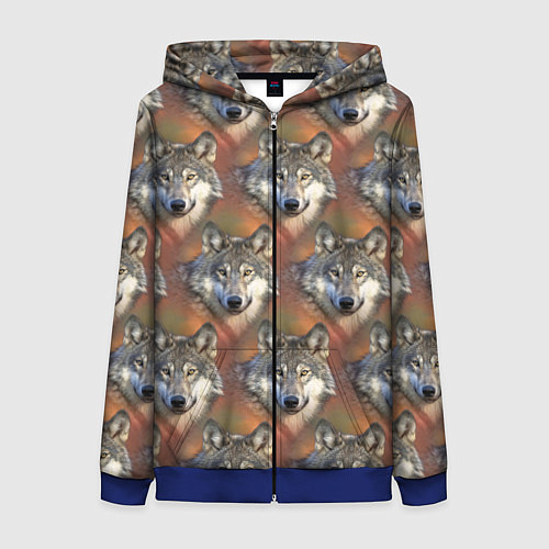 Женская толстовка на молнии Волки Wolfs паттерн / 3D-Синий – фото 1