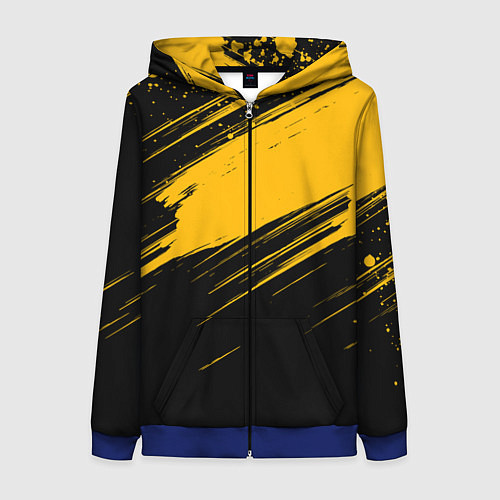 Женская толстовка на молнии Black and yellow grunge / 3D-Синий – фото 1