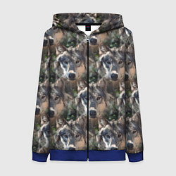 Толстовка на молнии женская Волки клипарт wolfs, цвет: 3D-синий