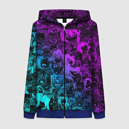 Женская толстовка на молнии AHEGAO NEON GIRL НЕОНОВЫЙ АХЕГАО / 3D-Синий – фото 1