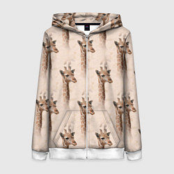 Толстовка на молнии женская Голова жирафа паттерн, цвет: 3D-белый