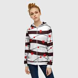 Толстовка на молнии женская Красные Звезды На Волнах, цвет: 3D-белый — фото 2