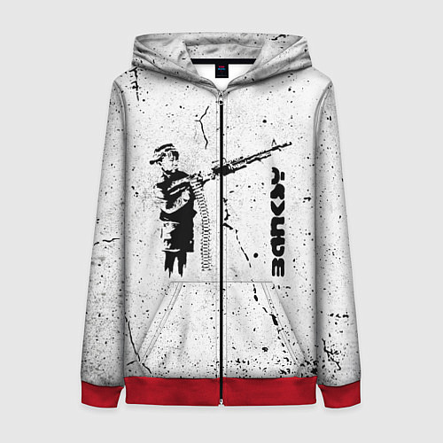 Женская толстовка на молнии BANKSY БЭНКСИ мальчик с оружием / 3D-Красный – фото 1