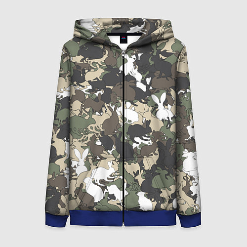 Женская толстовка на молнии Камуфляж с кроликами / 3D-Синий – фото 1