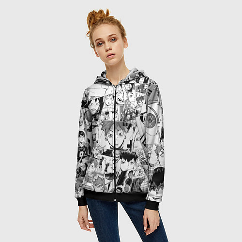Женская толстовка на молнии Волейбол!! pattern / 3D-Черный – фото 3