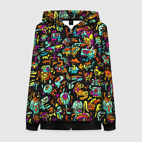 Женская толстовка на молнии Прикольный красочный паттерн / 3D-Черный – фото 1