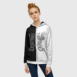 Толстовка на молнии женская Double Dragon Дракон Чб, цвет: 3D-белый — фото 2