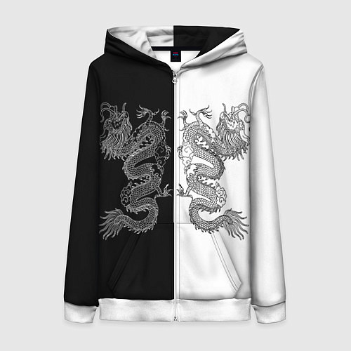 Женская толстовка на молнии Double Dragon Дракон Чб / 3D-Белый – фото 1