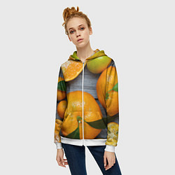 Толстовка на молнии женская Мандаринки на деревянном столе, цвет: 3D-белый — фото 2