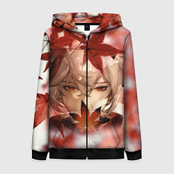 Толстовка на молнии женская Кадзуха и кленовые листья, цвет: 3D-черный