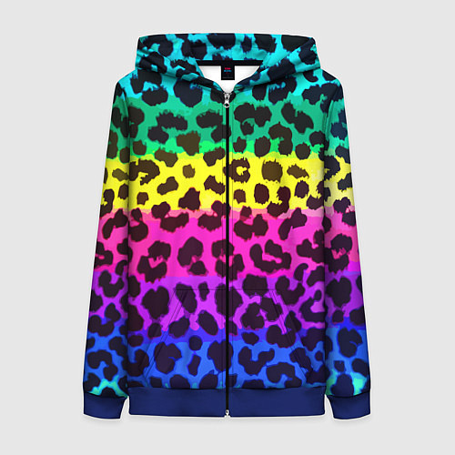 Женская толстовка на молнии Leopard Pattern Neon / 3D-Синий – фото 1