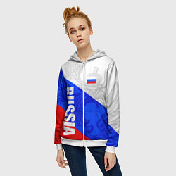 Толстовка на молнии женская RUSSIA - SPORTWEAR - ТРИКОЛОР, цвет: 3D-белый — фото 2