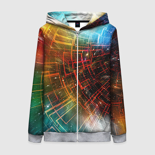 Женская толстовка на молнии Portal - Neon Space - туннель из энергетических па / 3D-Меланж – фото 1