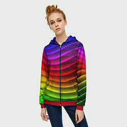 Толстовка на молнии женская Color line neon pattern Abstraction Summer 2023, цвет: 3D-красный — фото 2