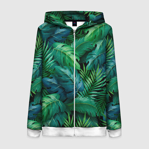Женская толстовка на молнии Green plants pattern / 3D-Белый – фото 1